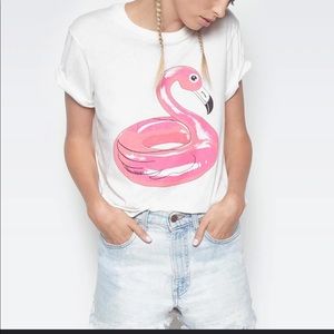 Lauren Moshi Evie Floatie Flamingo Crop Tee Med